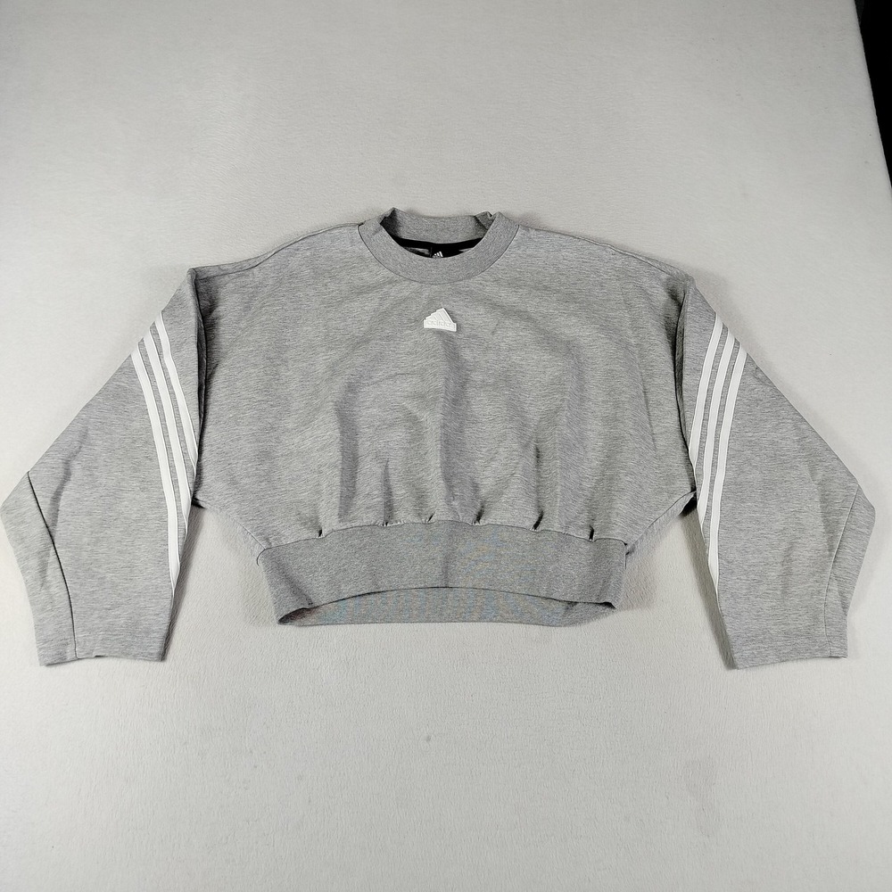 Adidas Sweatshirt Womens Medium Three Stripes Cropped Pullover Athletic
